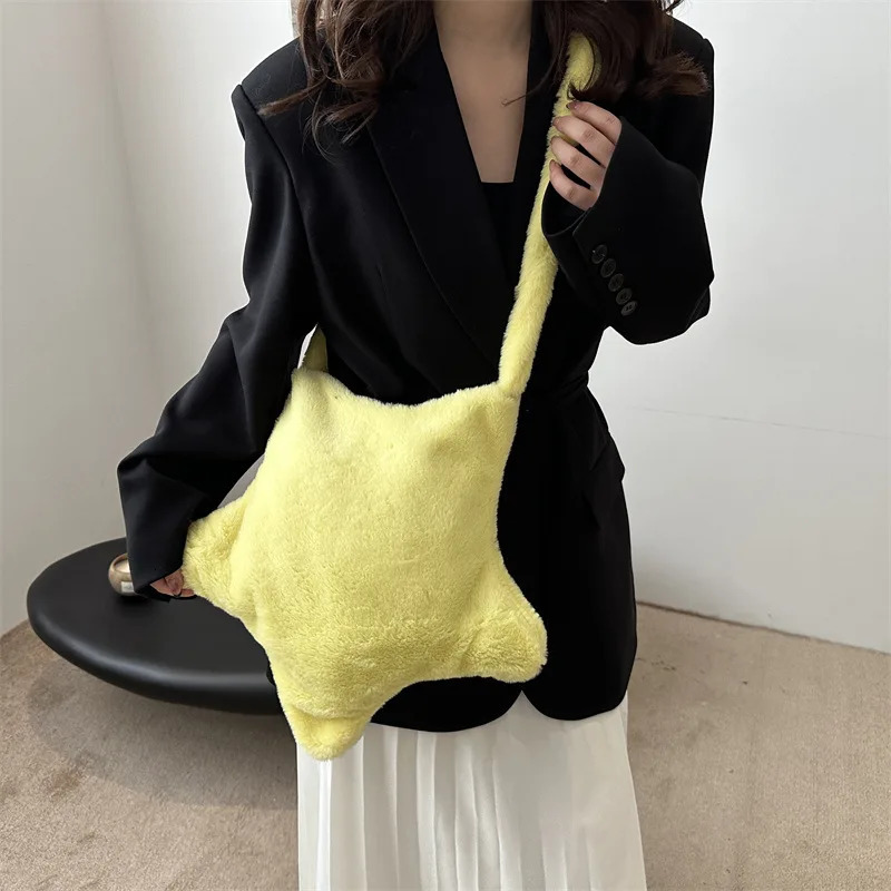Star Leopard Print Plush Crossbody Bags for Women Furry Large Capacity Girls Shoulder Bag Vintage Tote Handbags Female Purse 250811