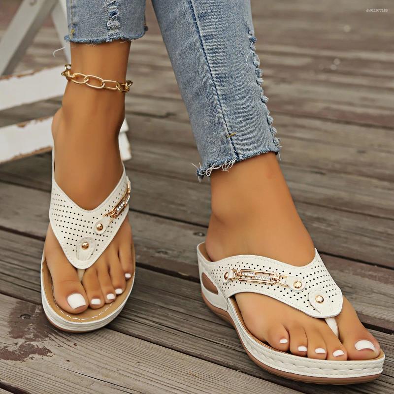 Women's Sandals Summer Orthopedic Flip-Flops With Arch Support Womens Thick Sole Slippers Non-Slip Beach retro versatile clip toe lightweight cas