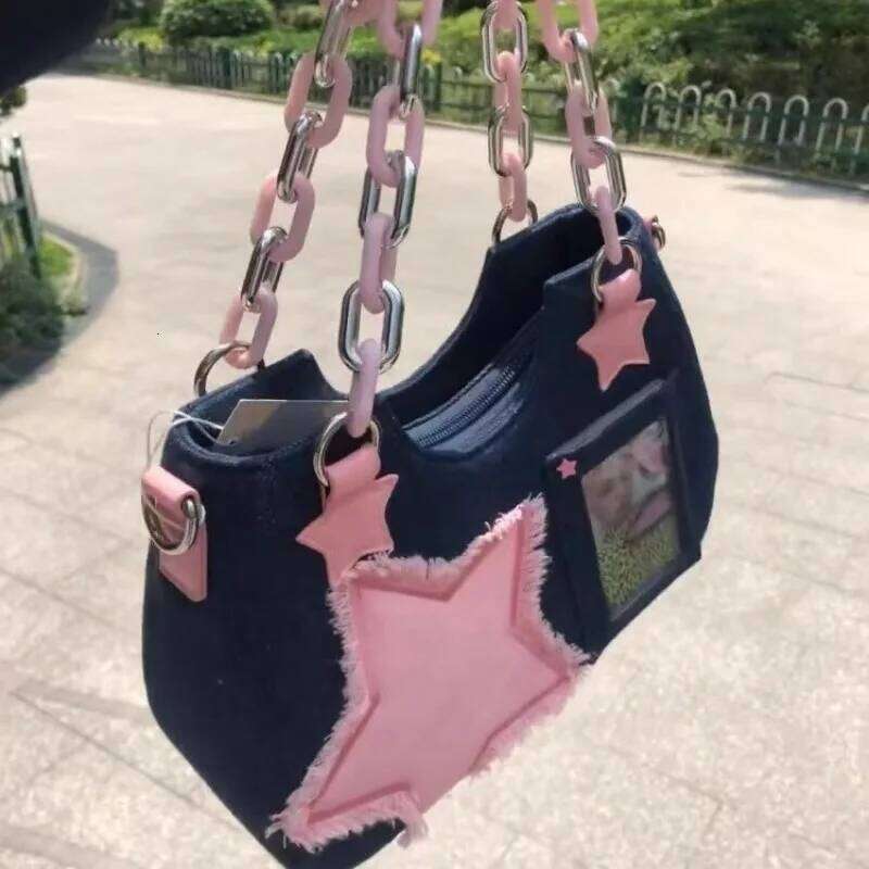 Denim Women S Handbag Badge And Doll Displays Large Capacity Designer Hobo Shoulder Stars Pattern Small Crossbody Bag