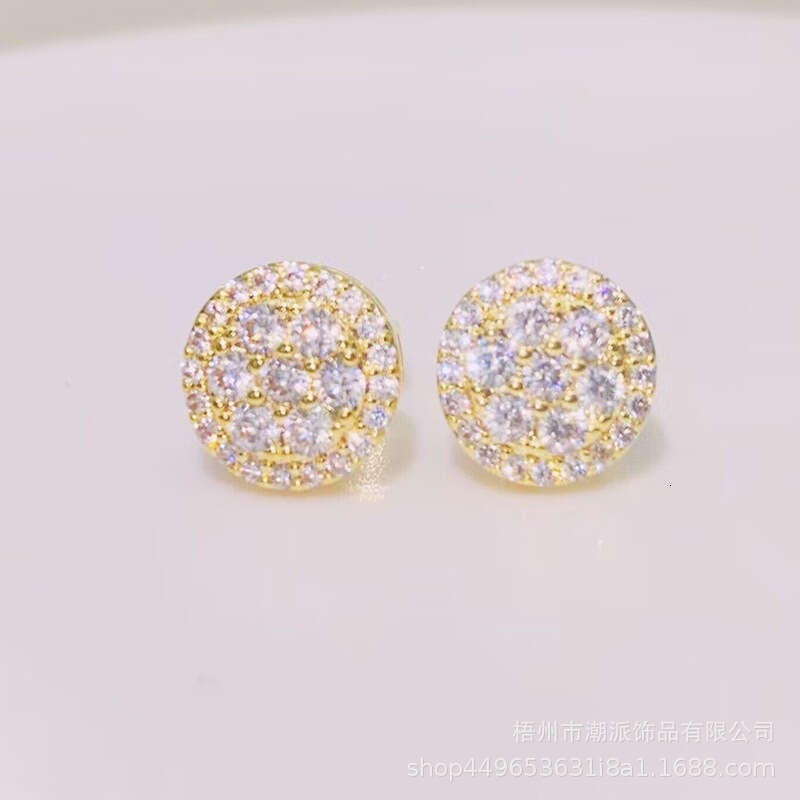 Hip Hop Round Zircon Hiphop Trendy Full Dia Electroplated Earrings New Ear Jewelry