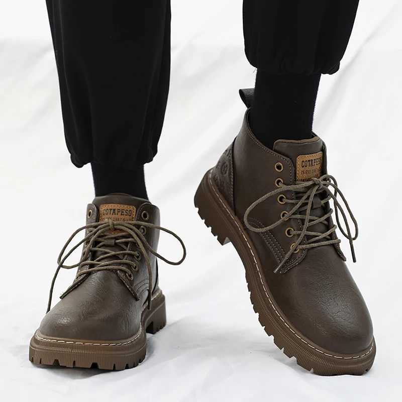 Winter Plush Warm Men Boots British Style Casual Men Ankle Boots Outdoor Thick Soled High Top Leather Shoes Mens Workwear Boots W250811