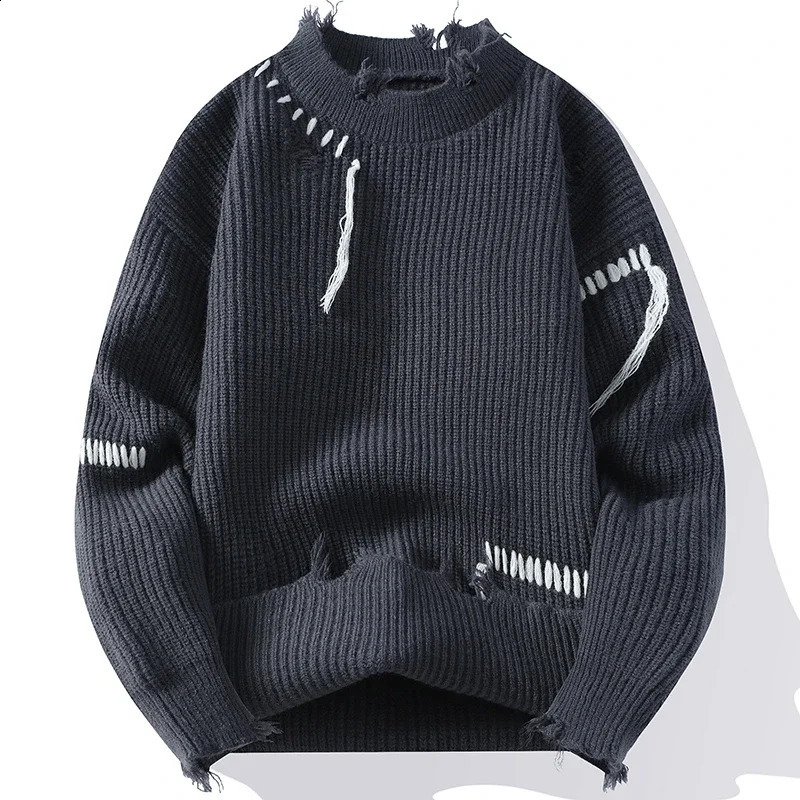 LIBIELIY Mens Hole Knitting Pullovers Autumn Winter Loose Casual Streetwear Knitted Sweater O-Neck Hip Hop Fashion Male Kn 250805