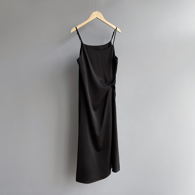 F32020 Summer Ice Silk Suspender Dress Women's Slim Waist Imitation Acetate Satin Long Dress