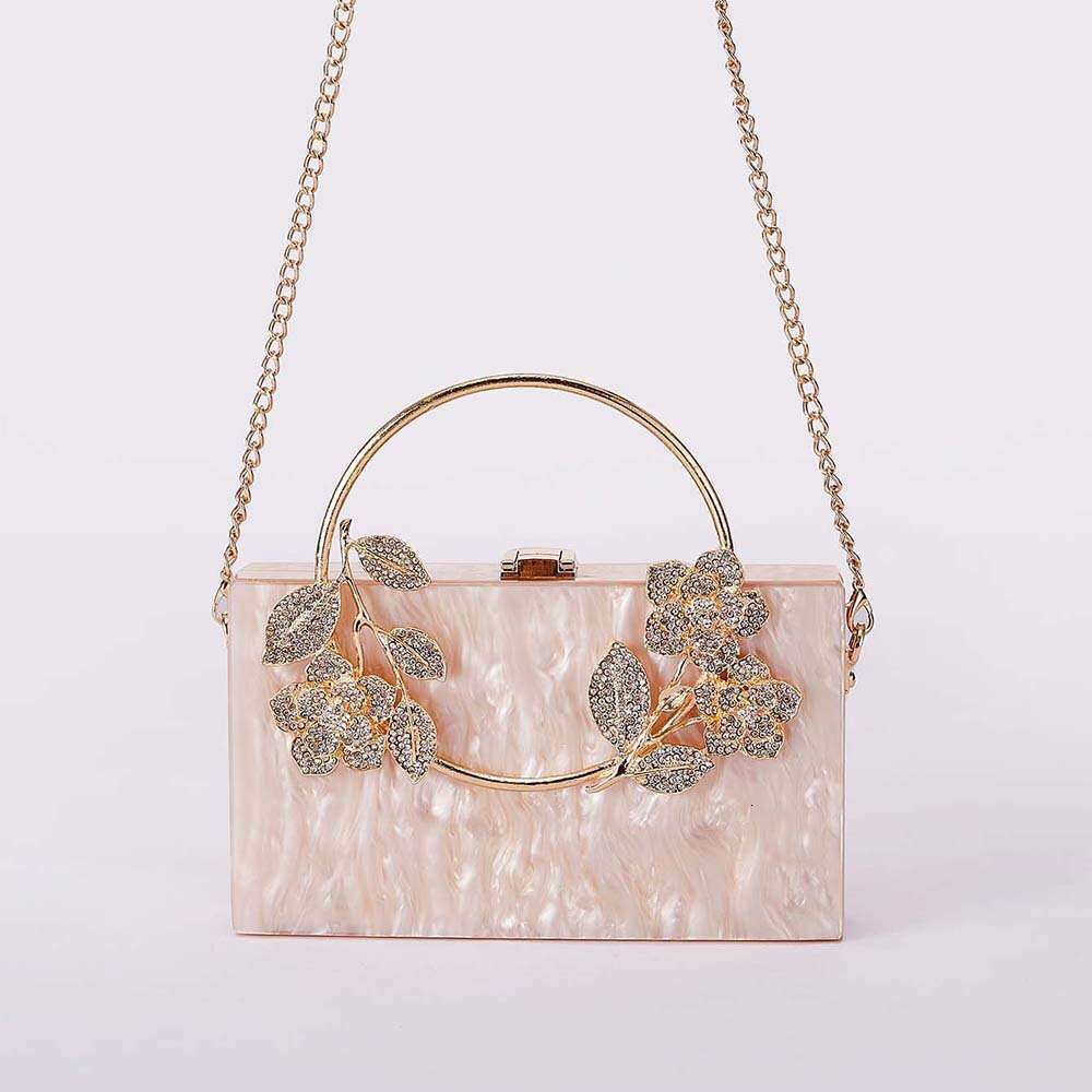 Women's New Flower Acrylic Evening Single Shoulder Crossbody Wedding Banquet Clutch Chain Bag