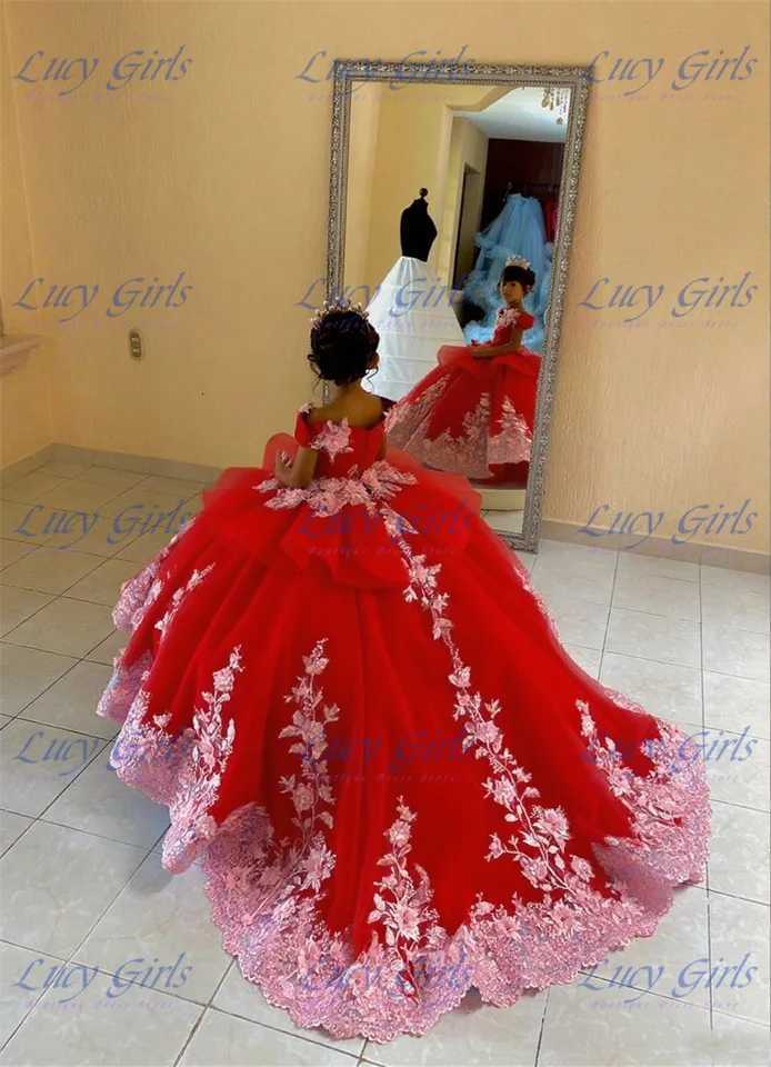 Luxurious Double Color Flower Girl Dress Wedding Dresses Princess Ball Appliques Kids Birthday Gift First Communion Gowns W250811