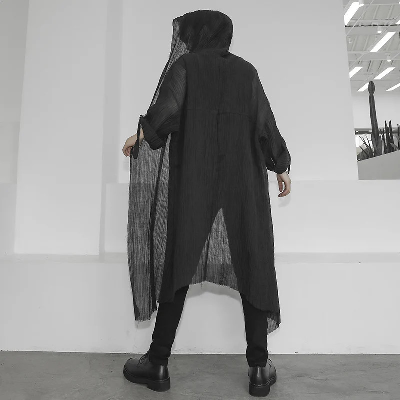 High Quality Mens Trench Unisex Casual Open Stitch Hooded Long Cloak Cape Coat Hip Hop Men Solid Loose Trenchcoat 250804