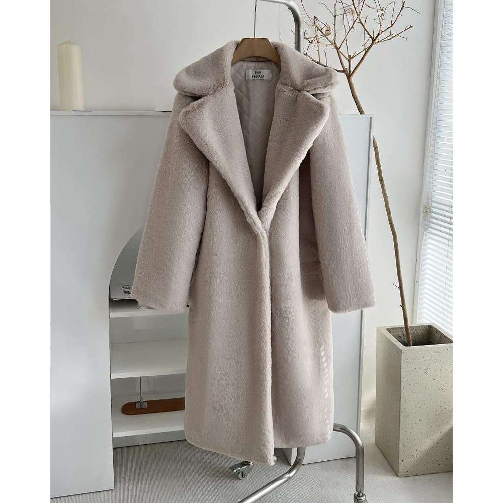 Women's belt-fastened coat, autumn and winter mink jacket, thickened cotton artificial fur