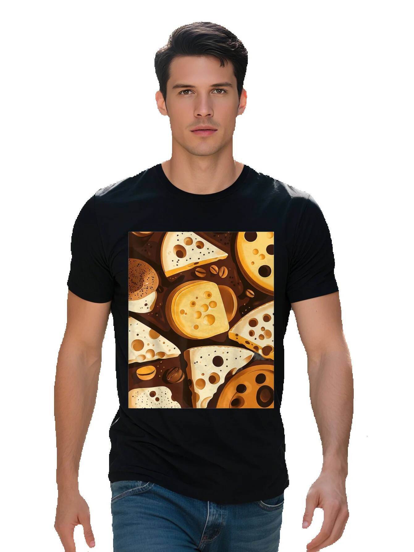 Men s Casual Cheese Coffee Bean Graphic T Shirt Cotton Short Sleeve Tee with Vibrant Digital Print 3ce1b c6acb