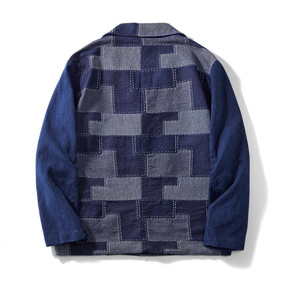 Designer Clothing 2025 Vintage Indigo Men Autumn Winter New Blue Dyed Panel Denim Jacket Multi-Pocket Single Breasted Loose Casual Blazer Coat