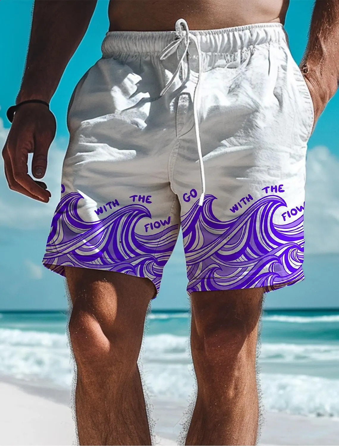 Waves Mens 3D Printed Board Shorts Swim Trunks Elastic Waist Drawstring Summer Hawaiian Beach Style Letter n 250729