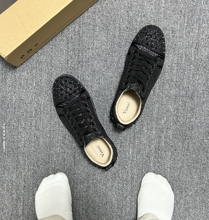 Vanssi Low Shoes Casual Glitter Grey Rivets Leather Suede Camo Green Men Women Fashion Office Career Trainers Sneakers With Box