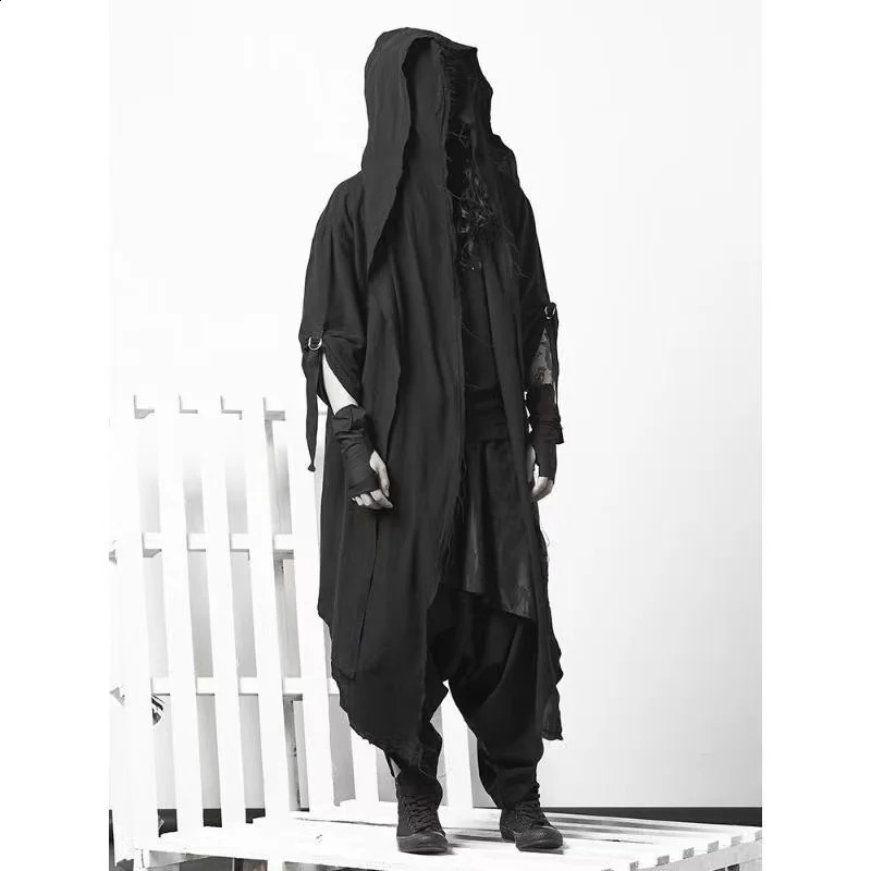 ARENS Techwear Goth Coat Mens Windbreaker Gothic Hip Hop Harajuku Dark Wear Long Cardigan Men Black Japanese Streetwear 250804