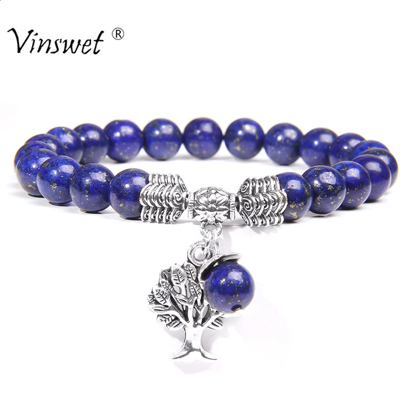 Tree Of Life Charm Bracelet Amethyst Lapis Lazuli Tiger Eye Natural Stone Beads Bangles Elastic Bracelets For Women Men Jewelry 250805