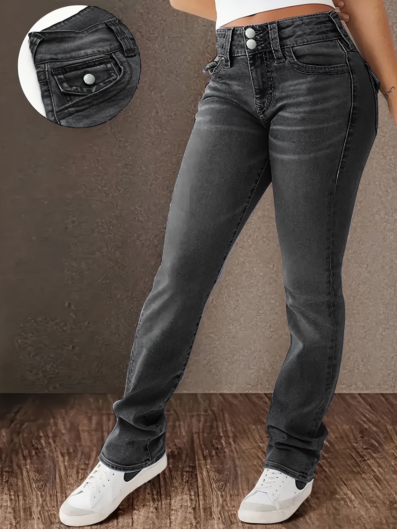 Women's Jeans Elegant High-Rise Jeanwear Featuring Reinforced Belt Loops Durable Stretch Fabric Ideal For Everyday Wear by Ladies