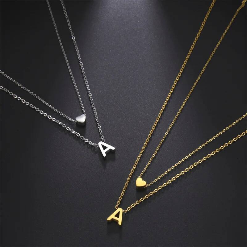 Fashion Tiny Heart Initial Gold Sier Color Multilayer Letter Choker Necklace For Women Charm Pendant Jewelry Gift Jewelry for Women