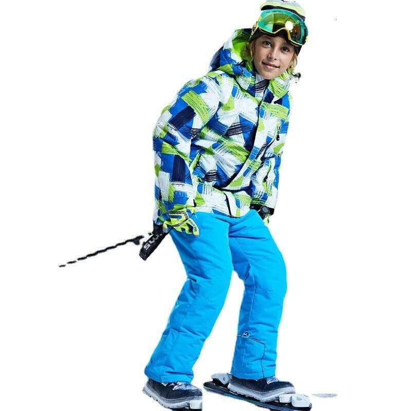 Children's Snowboard Ski Suit Boys Girls Warm Thickened Cotton Jacket And Pants Two-Piece Set