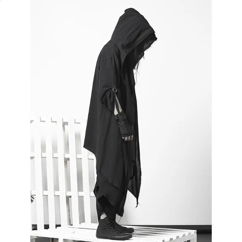 ARENS Techwear Goth Coat Mens Windbreaker Gothic Hip Hop Harajuku Dark Wear Long Cardigan Men Black Japanese Streetwear 250804
