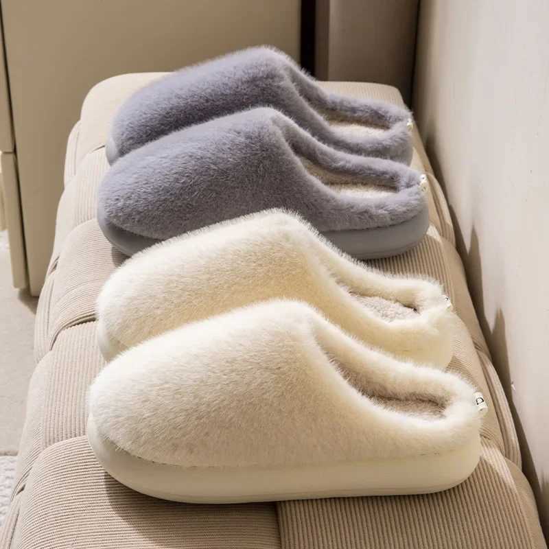Winter Warm Slippers Men Concise Soft Sole Fluffy Slides Women Platform Casual Flats Comfort Couples Anti-Slip Bedroom Shoes XJ250811