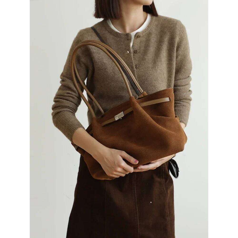 2025 Youth Fashion Large Capacity Trapeze Tote Coffee Camel Color Matte Suede Leather Women Handbag Frosted Skin Shoulder Bag