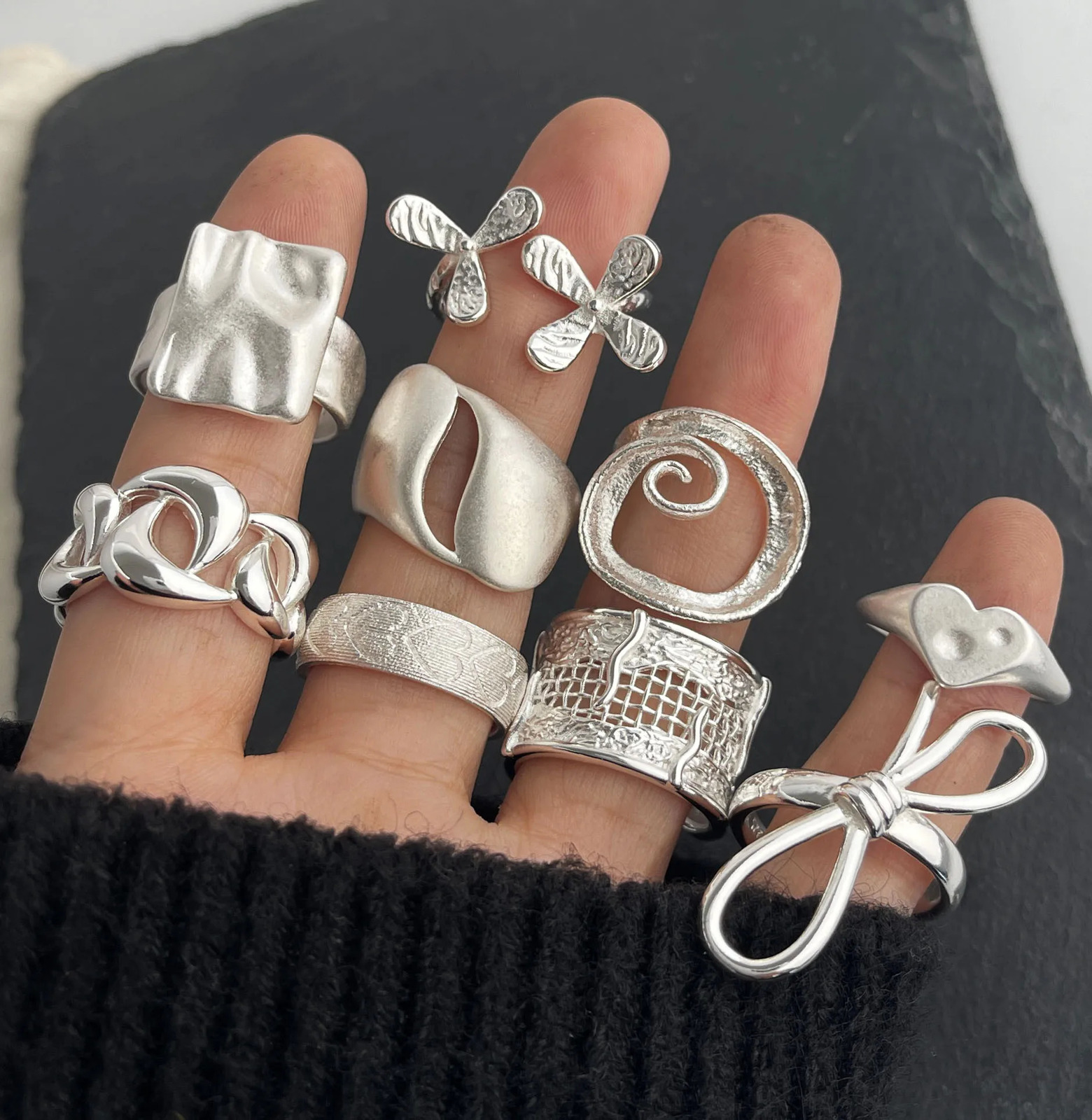 925 Sterling Silver Rings for Women Couple Minimalist Handmade Simple Flower Bow Heart Ring Fine Jewelry Gift Prevent Allergy 250805