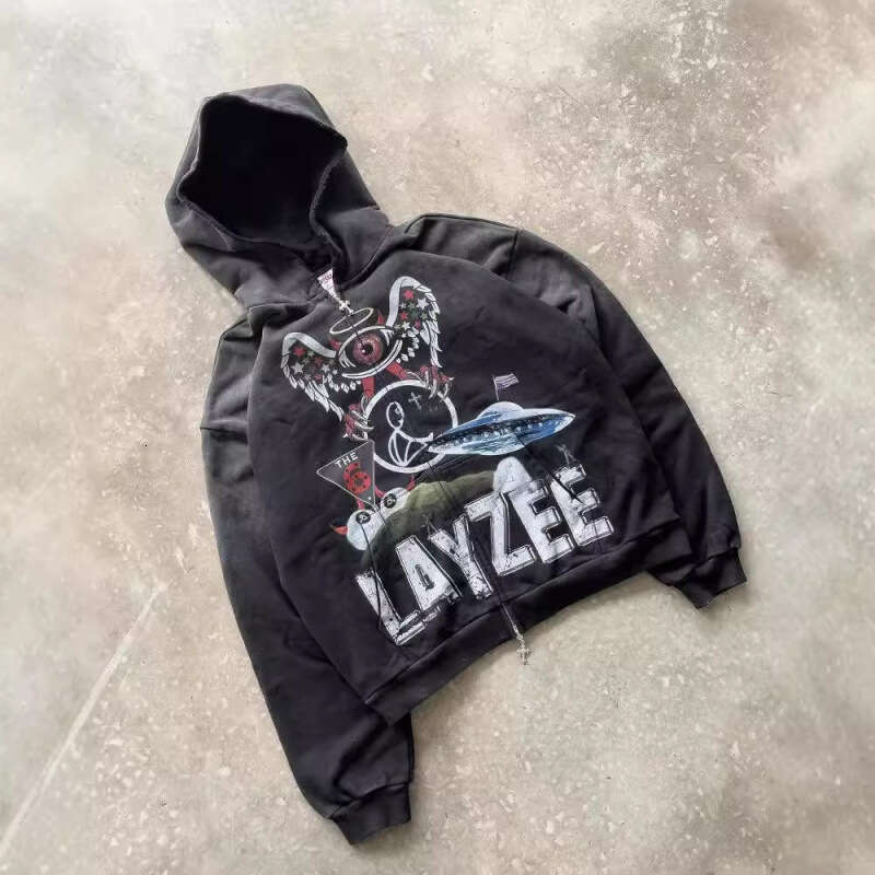 Printed Pattern Long Sleeve Pullover Hoodie Sweatshirt Jacket Trendy Street Style