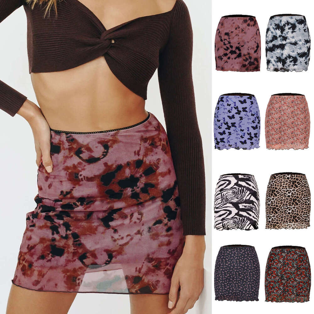 2025 Spring Summer Printed Mesh High Waist Double Layer Slim Fit Bodycon Women's Half Skirt