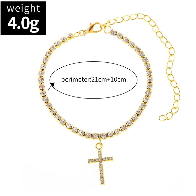 in Europe and America Fashion Elegant Sparkling Rhinestone Cross Anklet Summer Beaches Holiday Party Minimalist Jewelry 250807