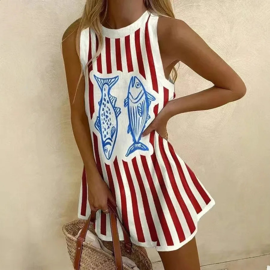 Vestidos Para Mujer Women Puzzle Print Summer Dress Sleeveless Casual Tank Top O-Neck Beach Dresses Female High Quality Clothing 250809