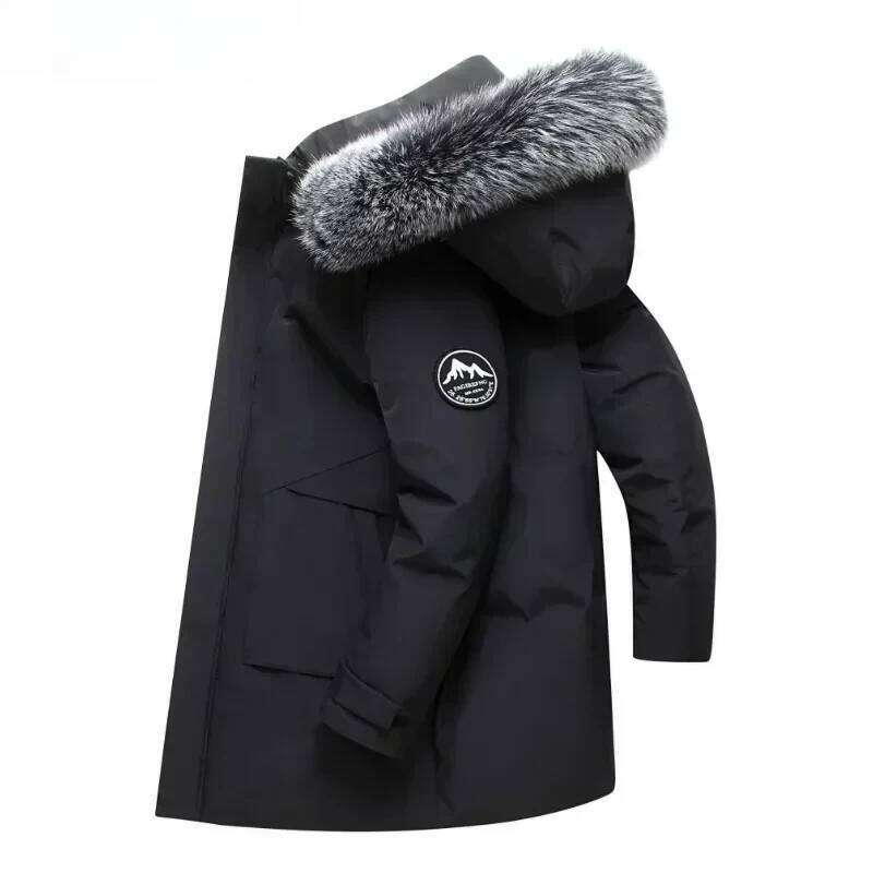 Winter Brand Long Style Jacket Casual Fur Collar Hooded White Duck Down for Men's Mountaineering Warm Coat