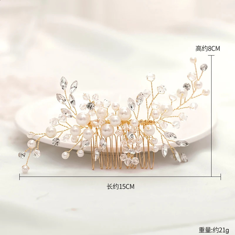 Trendy Gold Pearl Crystal Tiara Wedding Hair Combs Accessories for Bridal Headpiece Women Jewelry 250804