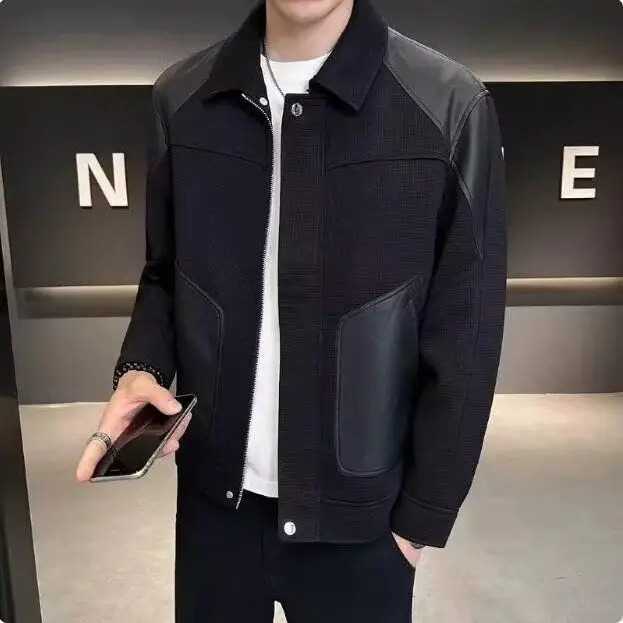 Spring Autumn Patchwork Jacket Mens Style Corduroy Collar 250811