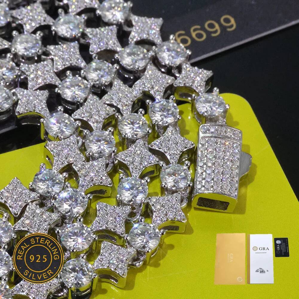 Fast Shipping High Quality Moissanite Tennis Chain 6mm Shining Brightly D Color VVS 925 Silver Sterling Moissanite Necklace