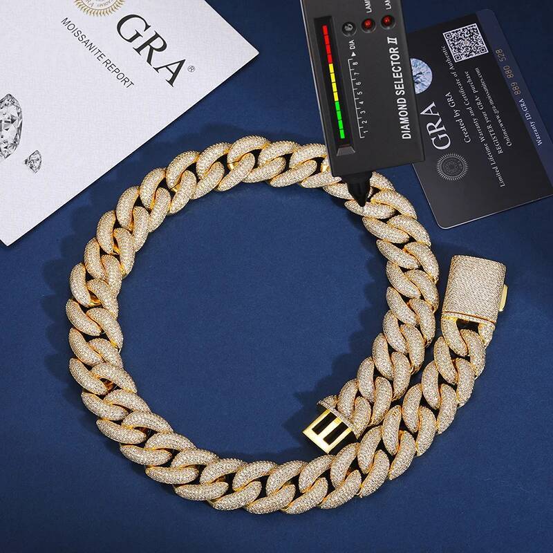 925 Sterling Silver Fine 20mm Moissnaite Chain Necklace for Men Luxury Miami Cuban Chain Party Jewelry Holiday Gift Fine Jewelry