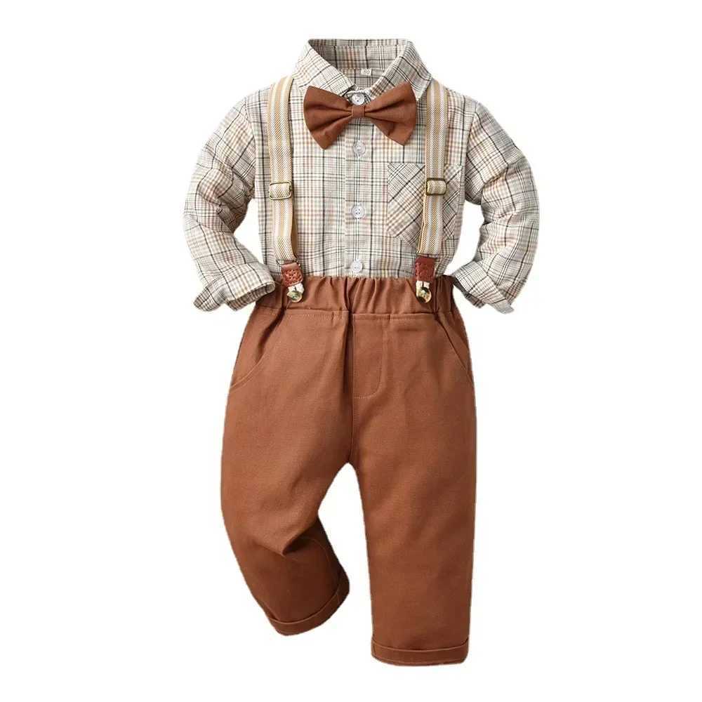 Boy Autumn Cotton Long Sleeve Plaid Shirt and Strap Pants Set Boys Strap Pants Set Boy Red Pants and Shirts for 70cm-160cm Z250811