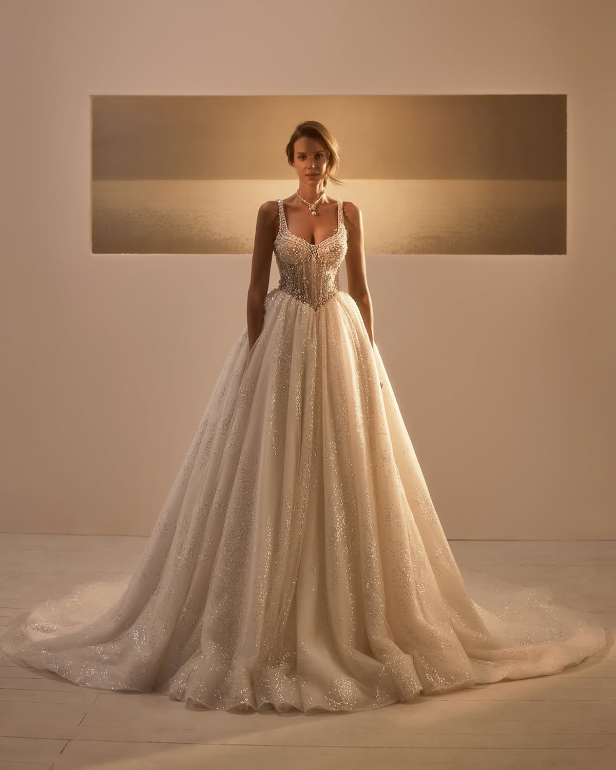 Elegant Pearls Wedding Dresses Sequins Bridal Gowns Spaghetti Straps Backless A Line Sleeveless Customized Bride Vestidos De Novia Plus Size