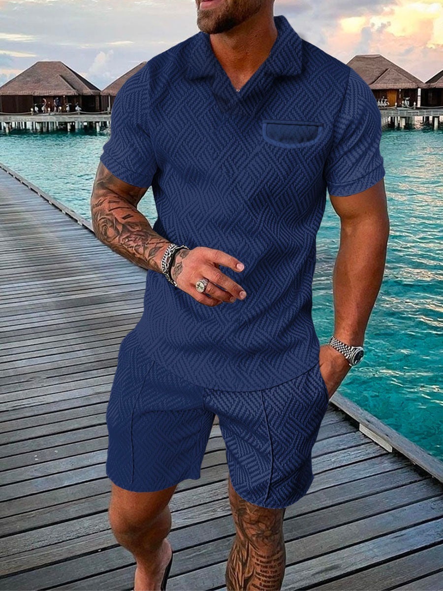 2025 New fashion Casual Suit 3D Digital Printing Zipper Short Sleeve Men's Shorts