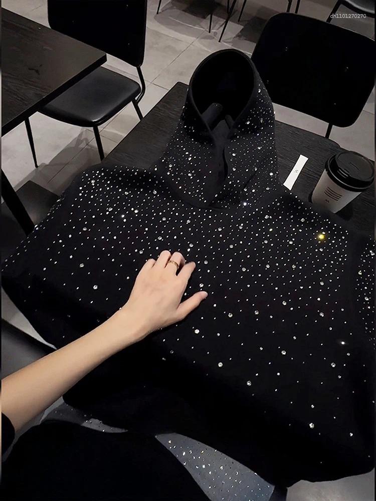 Men's Hoodies Heavy Du Street Sle Hoodie With Oulder Pads For Men Sparkling Rhinestone Design Spring Autumn Ex High Quali Coupl...