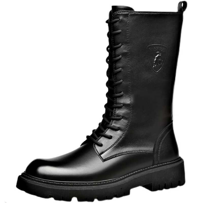 Winter Mens Riding Boots Genuine Leather Lace Up Extra Long Mongolian High Top Soft Plush Ankle Boots Denim Knight Motorcycle W250811