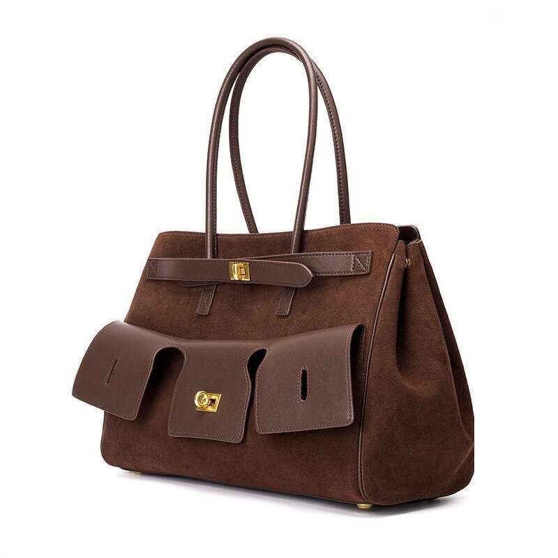 Paris Home Exquisite Unisex Multi-Pocket Handbag Genuine Leather All Motorcycle Tote Bag Large Capacity Underarm