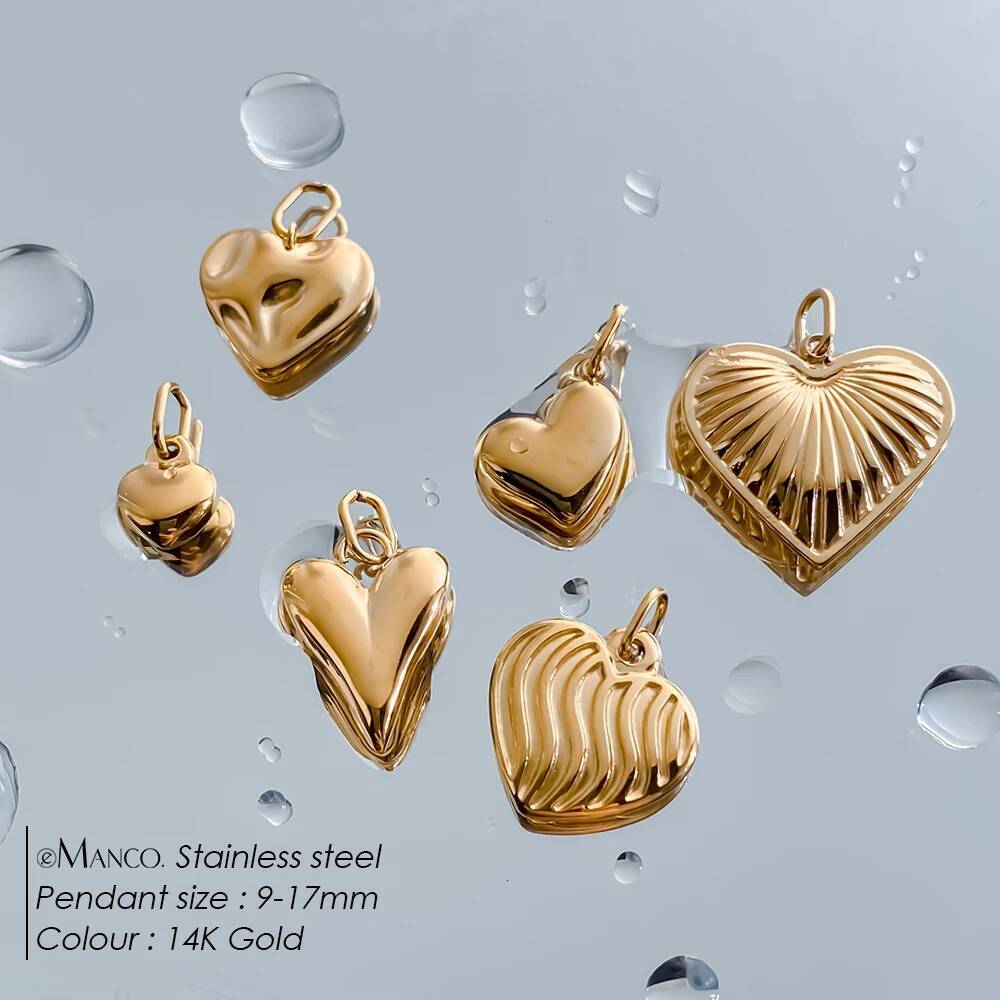 eManco New DIY Stainless Steel Stereoscopic Heart Pendant Gold-plated Women's Jewelry Charms Wholesale