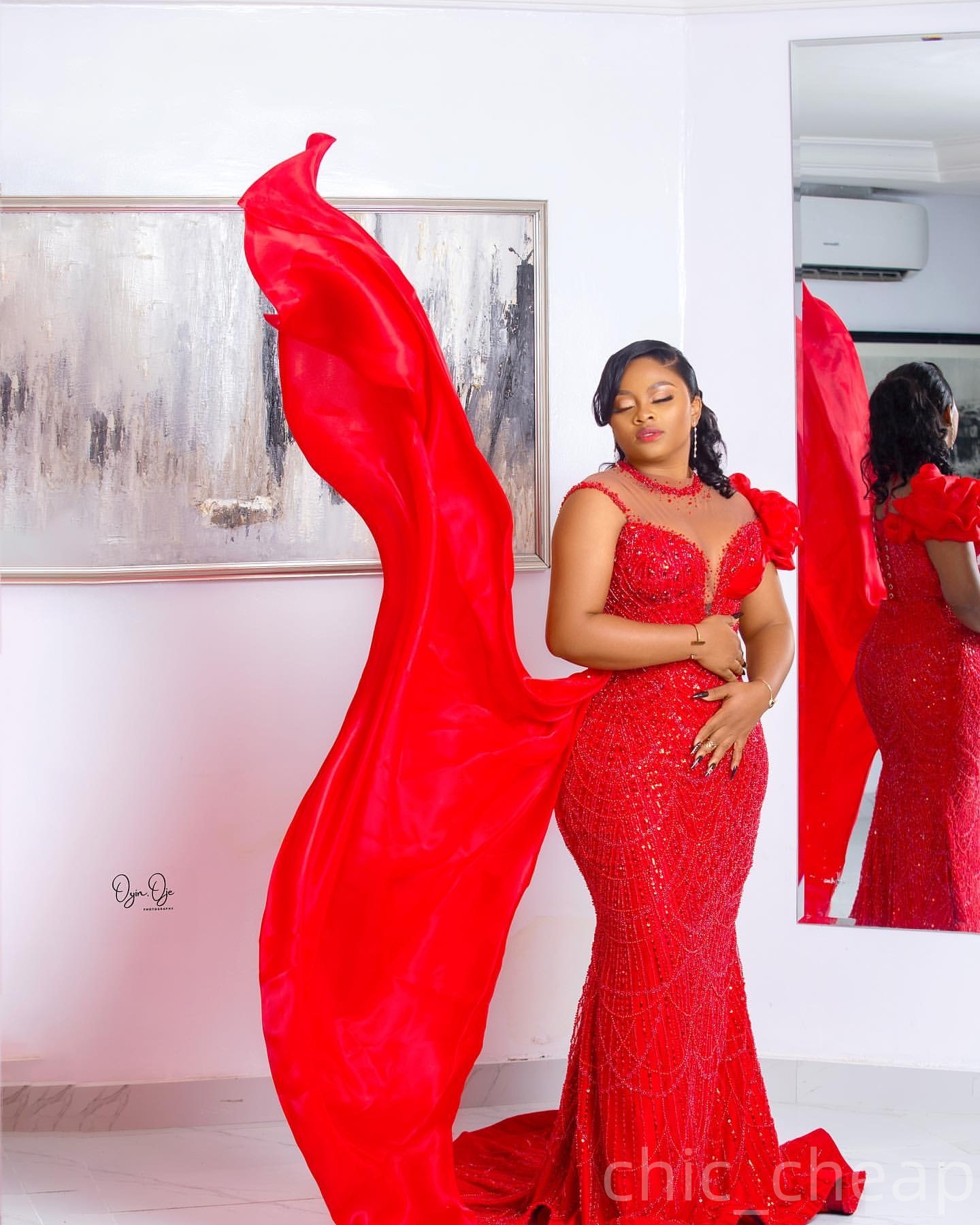 Red Mermaid Prom Dresses 2025 Sheer Neck Beaded Sequined Crystals Evening Formal Party Second Birthday Engagement Gowns Plus Size Dress For Special Oc