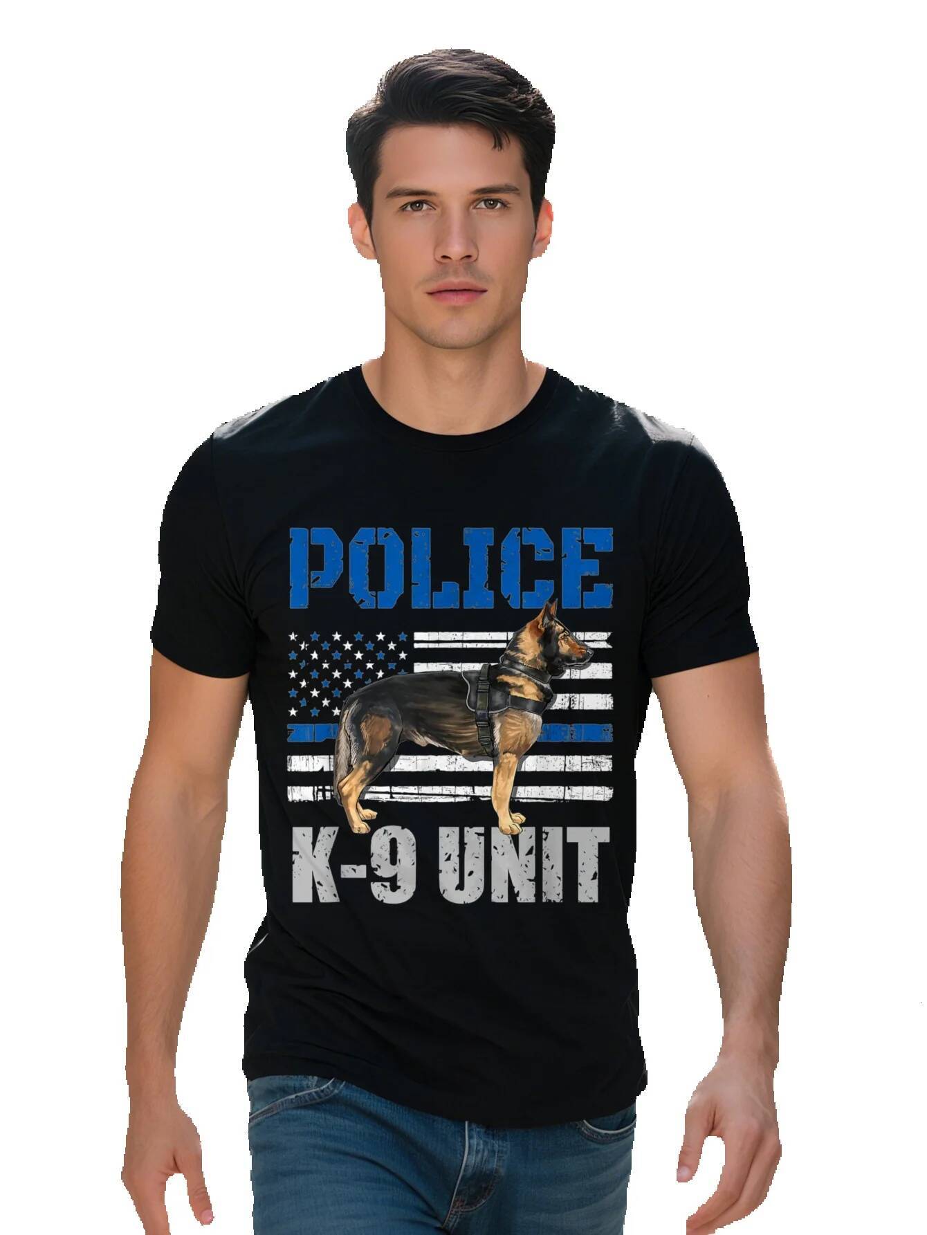 Police Thin Blue Line American Flag K Dog Handler T Shirt Cotton 231b0 87cce