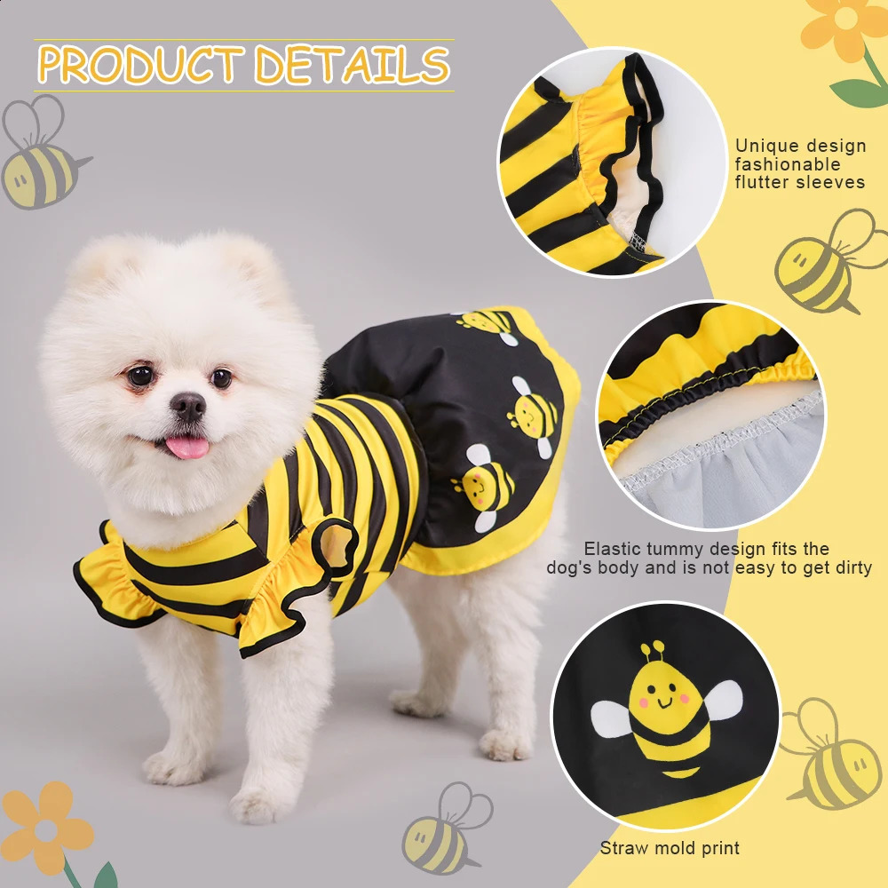 Dog Dress Cute Bee Pet Bee Costumes Yellow Cartoon Bumble Bee Stripes Dog Kitten Cat Puppy Pet Apparel for Party Halloween 250806