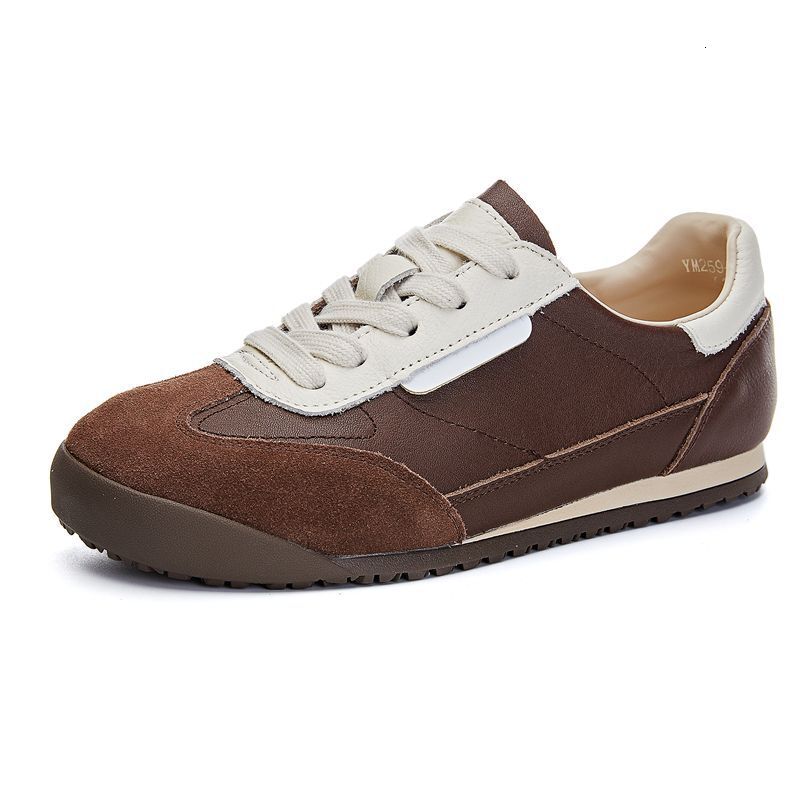 Genuine leather women's Dexin shoes 2025 designer new retro color blocked flat shoes casual sports shoes