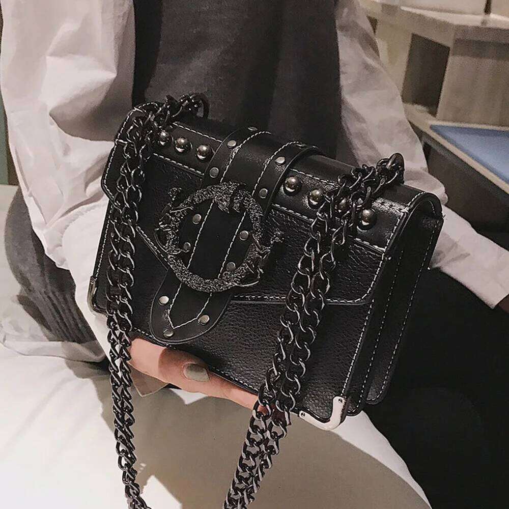 European Fashion Ladies Square Bags New Quality PU Leather Female Designer Totes Rivet Lock Chain Shoulder Messenger bags