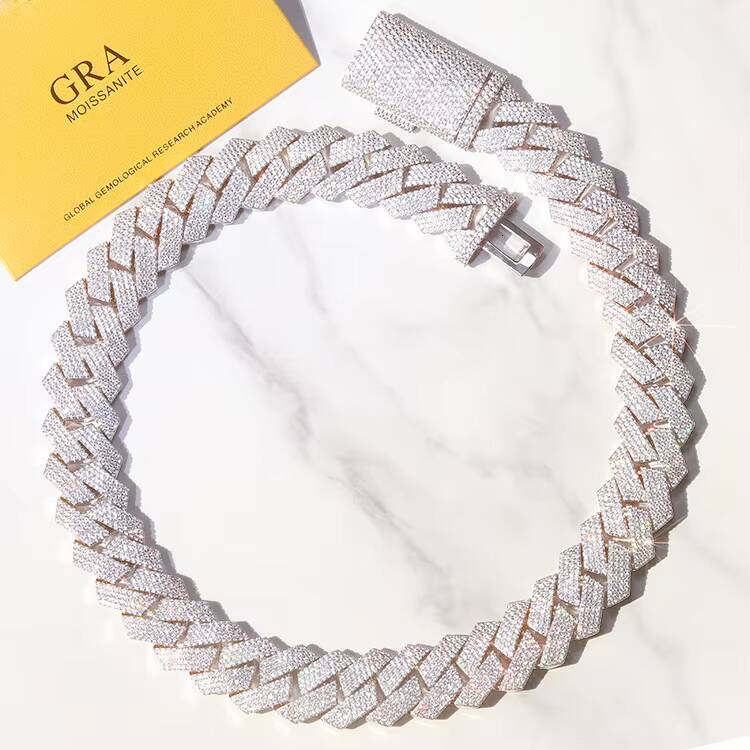 2025 20mm 24mm 4rows Heavy Chain 100% Passed test Iced Out S925 Silver White Gold Plated with Iced Out Moissanite Cuban Chain Link
