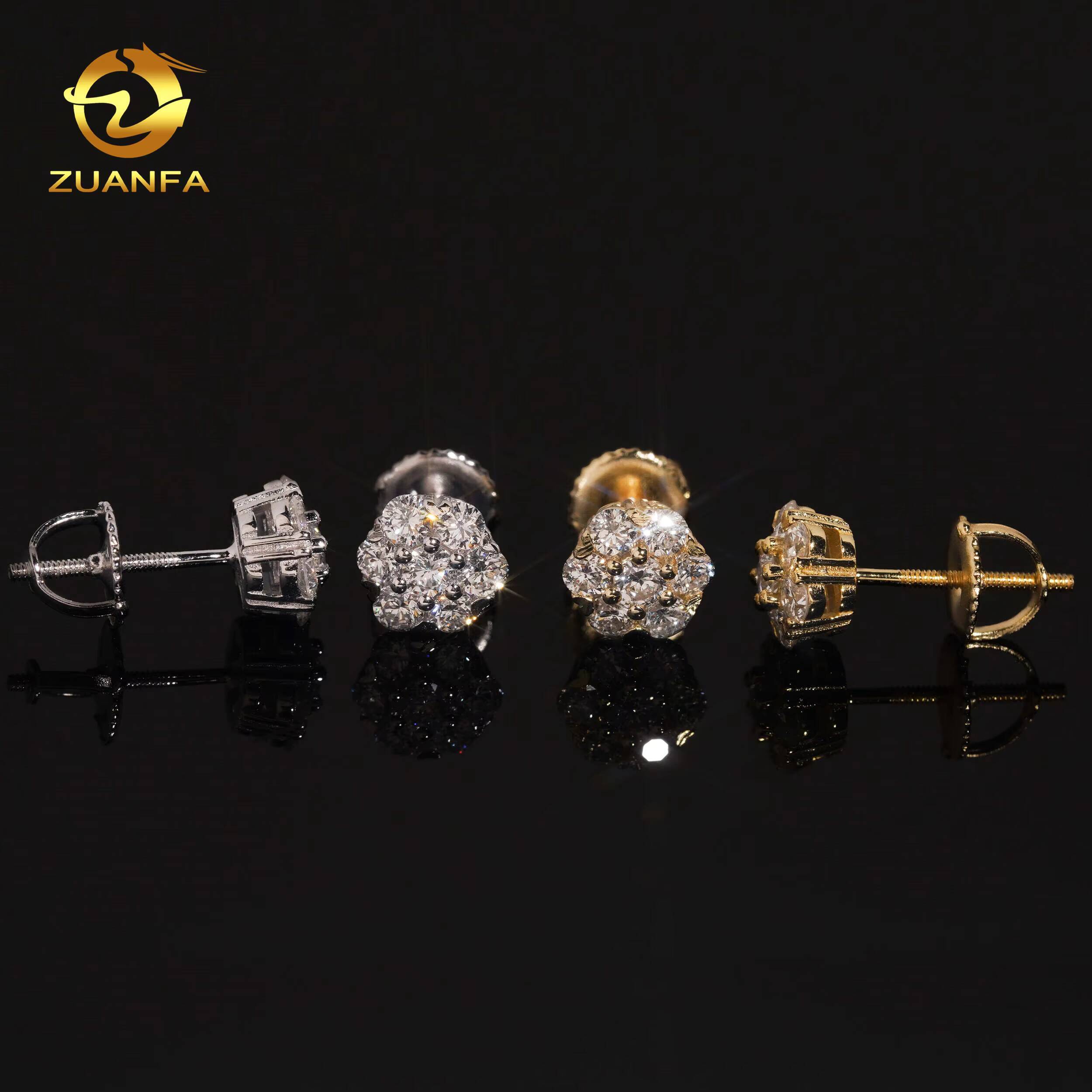 Ready to Ship Lab Diamonds HPHT Earrings Gold Plated 925 Sterling Silver Flower Design Screw Back Stud Lab Diamonds Earring