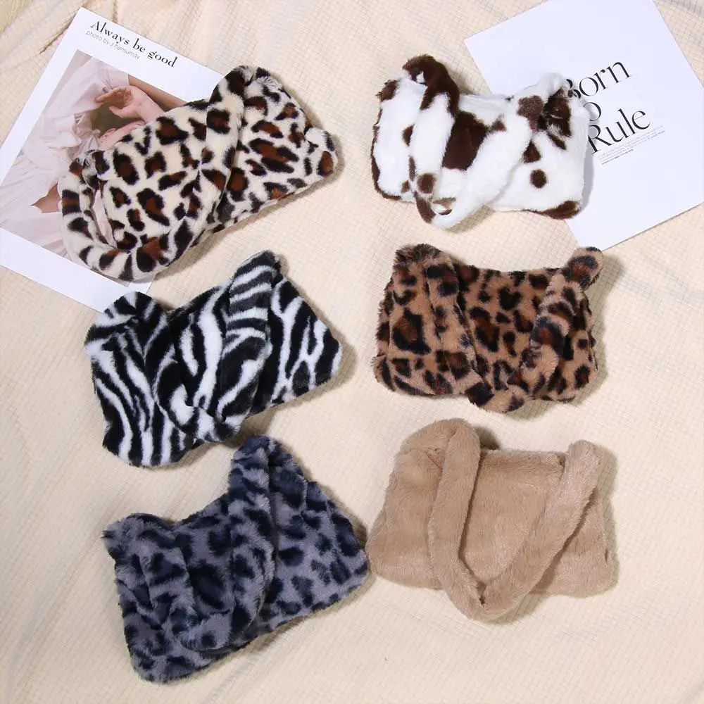 Fashion Soft Faux Fur Plush Underarm Handbag Cow Print Leopard Mini Shoulder Bag Purse 250811