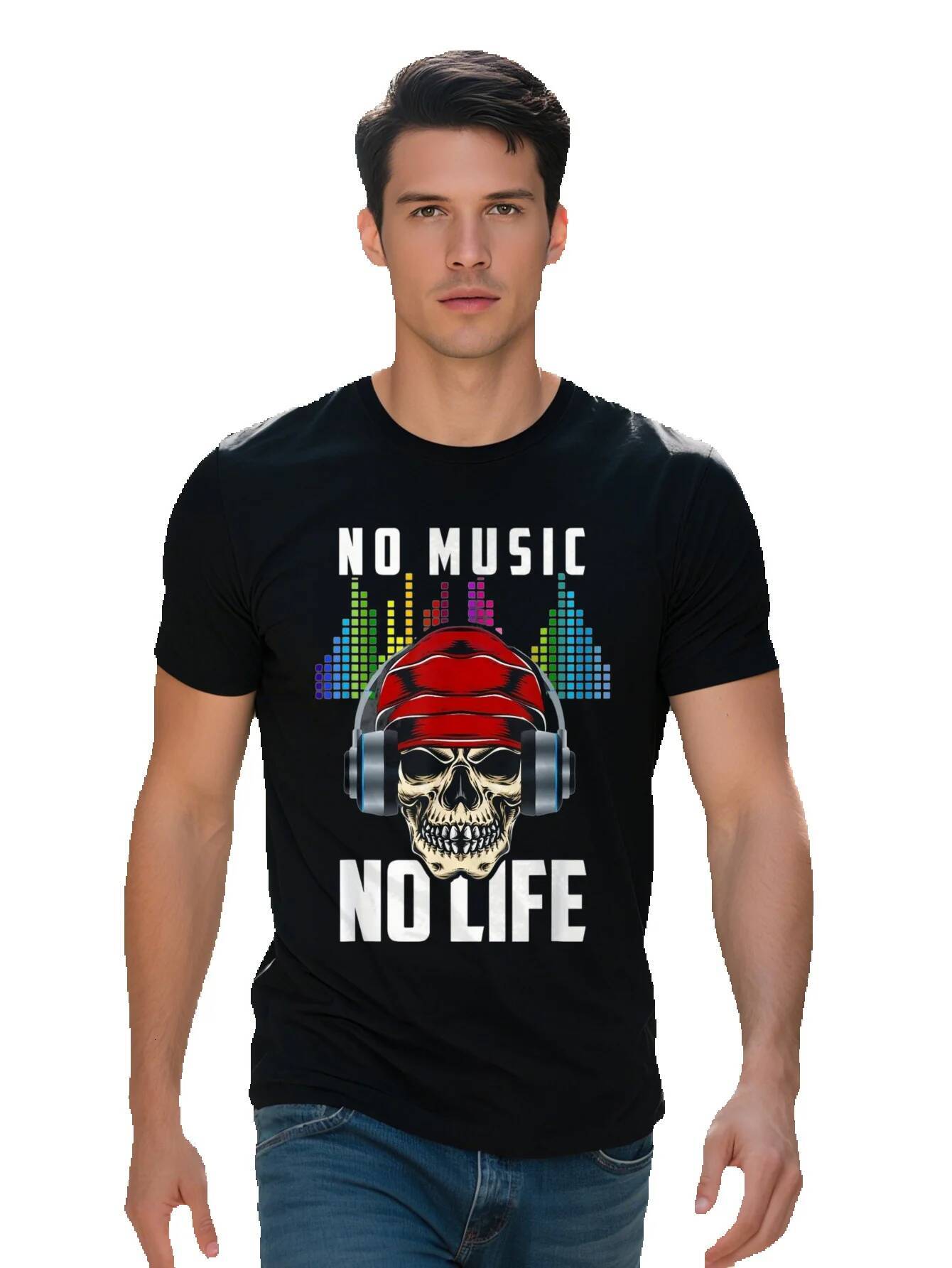 Men S shirt g Cotton Funny DJ Skull No Life Headphones Music Fans Gift T Shirt 12b97