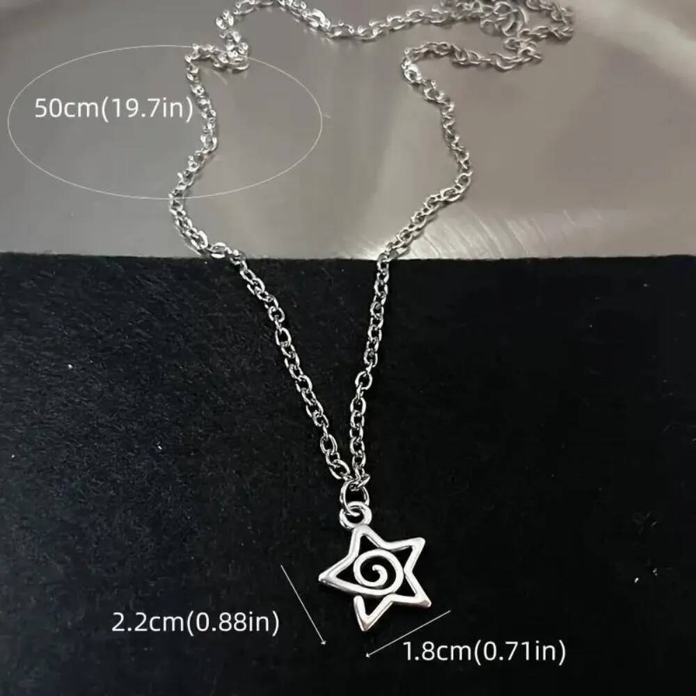 Retro Gothic Irregular Geometry Vortex Heart Star Teeth Pendant Necklace for Men Women Fashion Punk Metal Chain Jewelry Gifts